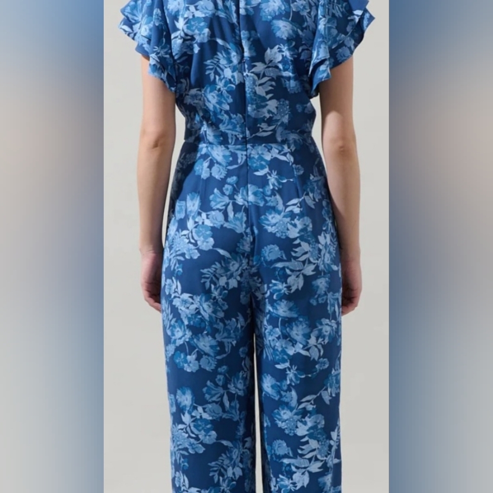 Sugarlips Floral Blue Pantsuit Women's Jumpsuit NWT Office Preppy Retro 90s Y2K - Picture 4 of 11
